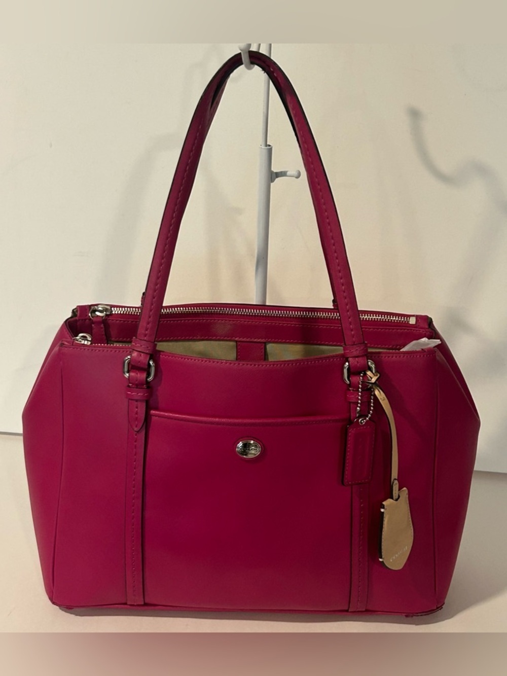 Coach Pink Leather shoulder bag Silver Hardware Structured tote - Picture 4 of 11